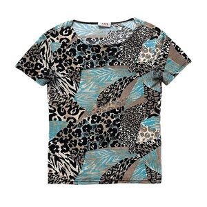 Vintage 90’s Animal Print Top Shirt Blouse Short Sleeve S Small M Medium